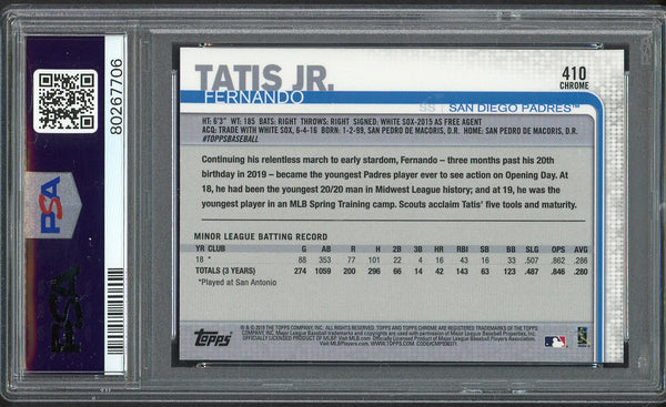 2019 Topps Chrome #410 Fernando Tatis Jr Padres PSA 10 GEM MINT Sapphire 554421