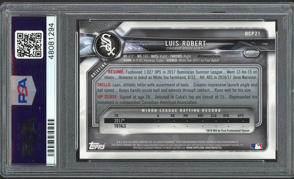 2018 Bowman Mega Box Chrome #BCP21 Luis Robert White Sox PSA 10 GEM MINT 554429