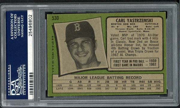 1971 Topps Baseball #530 Carl Yastrzemski Red Sox PSA 6 EX-MT 554436