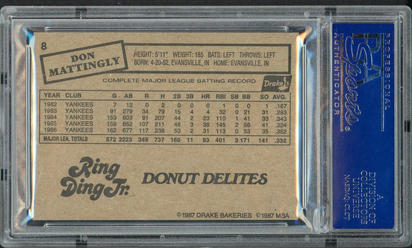 1987 Drakes #008 Don Mattingly Yankees PSA 9 MINT 554439