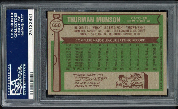 1976 Topps Baseball #650 Thurman Munson Yankees PSA 8 NM/MT 554442
