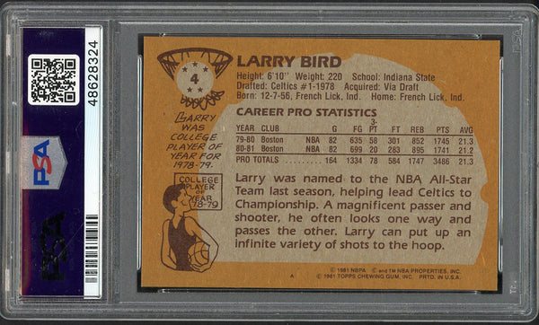 1981 Topps #004 Larry Bird Celtics PSA 8 NM/MT 554443
