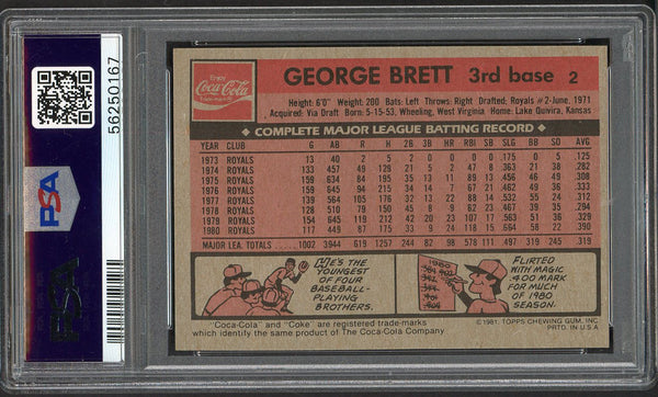 1981 Coca Cola #002 George Brett Royals PSA 9 MINT 554444