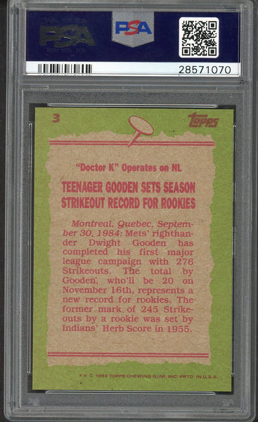 1985 Topps #003 Dwight Gooden RB Mets PSA 9 MINT 554461