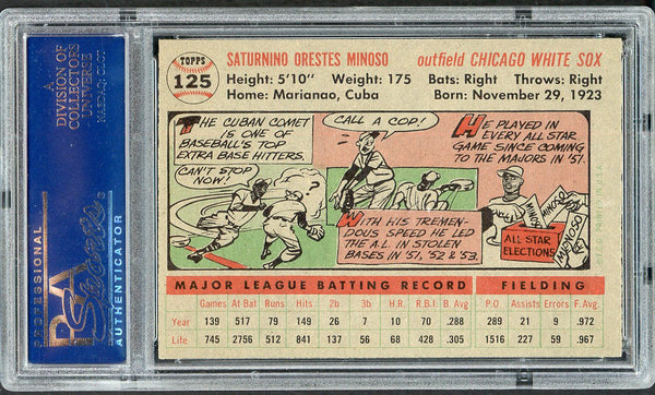 1956 Topps Baseball #125 Minnie Minoso White Sox PSA 7 NM Gray 554464