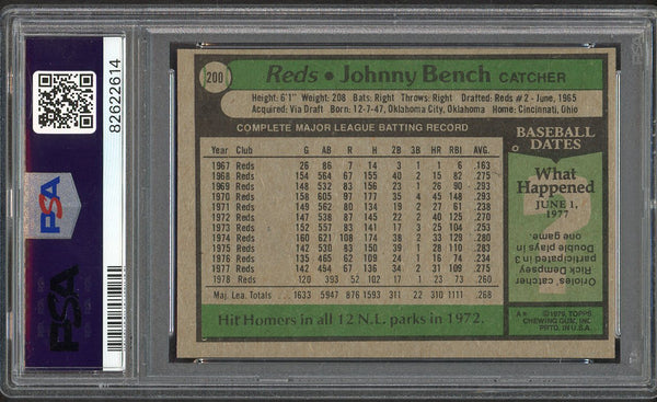 1979 Topps Baseball #200 Johnny Bench Reds PSA 9 MINT 554465