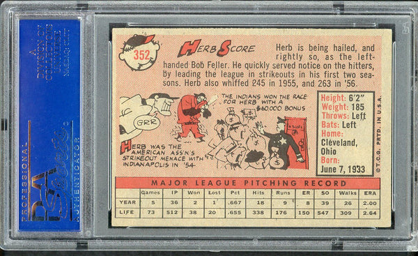 1958 Topps Baseball #352 Herb Score Indians PSA 6 EX-MT 554469