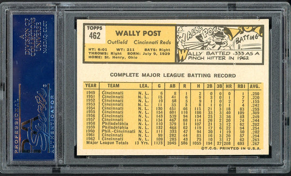 1963 Topps Baseball #462 Wally Post Reds PSA 8 NM/MT 554483