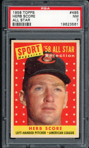 1958 Topps Baseball #495 Herb Score A.S. Indians PSA 7 NM 554484