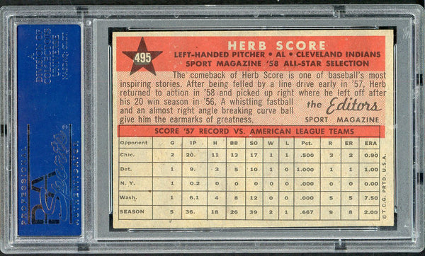 1958 Topps Baseball #495 Herb Score A.S. Indians PSA 7 NM 554484