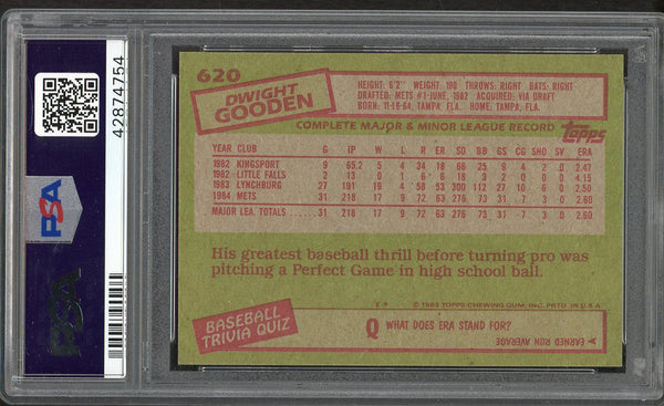 1985 Topps #620 Dwight Gooden Mets PSA/DNA 9 MINT Signed Autograph 554497