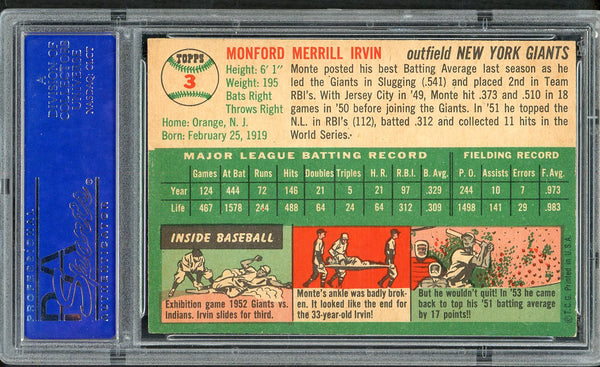 1954 Topps Baseball #003 Monte Irvin Giants PSA/DNA 5 EX Signed Autograph 554498