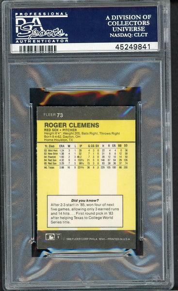 1986 Fleer Mini #073 Roger Clemens Red Sox PSA 10 GEM MINT 554518