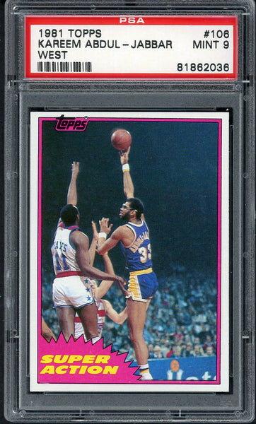 1981 Topps West #106 Kareem Abdul Jabbar IA Lakers PSA 9 MINT 554523