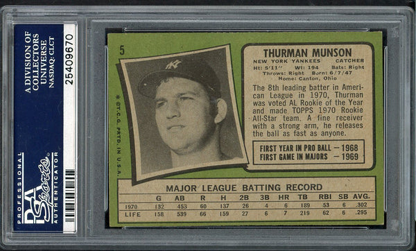1971 Topps Baseball #005 Thurman Munson Yankees PSA 5.5 EX+ 554539