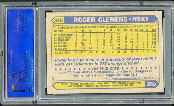 1987 Topps #340 Roger Clemens Red Sox PSA 10 GEM MINT 554558