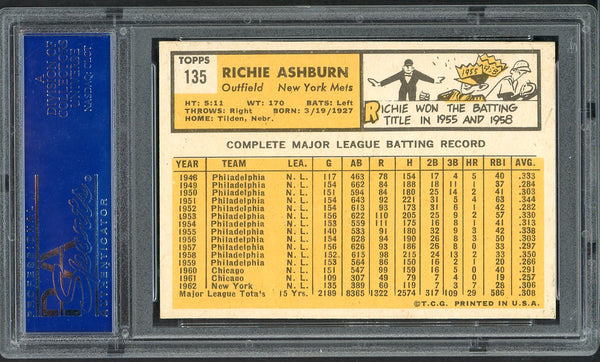 1963 Topps Baseball #135 Richie Ashburn Mets PSA 6 EX-MT 554560