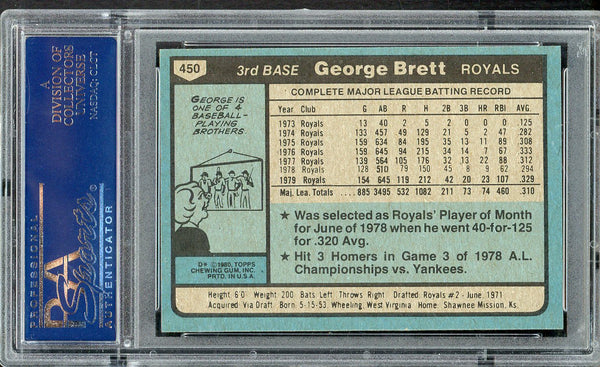 1980 Topps Baseball #450 George Brett Royals PSA 9 MINT 554561
