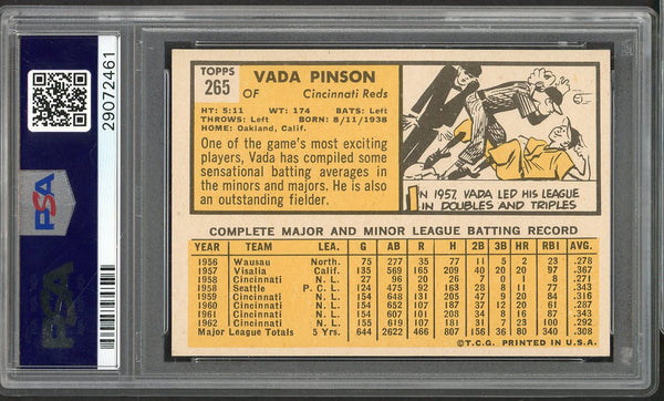 1963 Topps Baseball #265 Vada Pinson Reds PSA 7 NM 554563