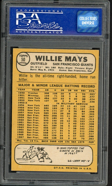 1968 Topps Baseball #050 Willie Mays Giants PSA 6 EX-MT 554568