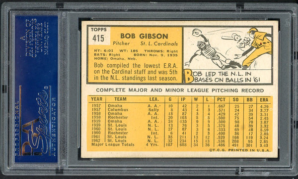 1963 Topps Baseball #415 Bob Gibson Cardinals PSA 6 EX-MT 554576