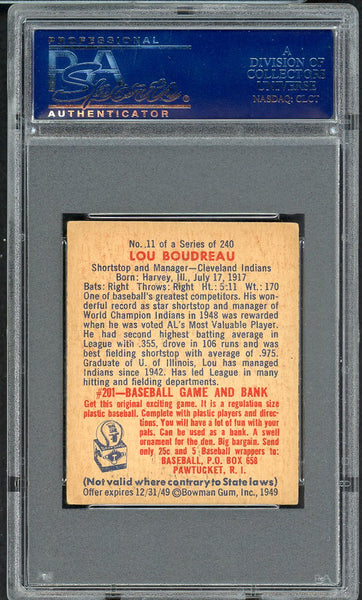 1949 Bowman Baseball #011 Lou Boudreau Indians PSA 6 EX-MT 554592