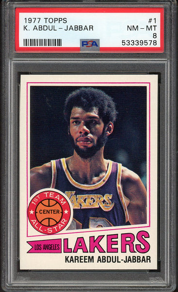 1977 Topps Basketball #001 Kareem Abdul Jabbar Lakers PSA 8 NM/MT 554593