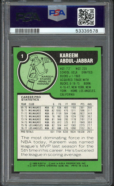 1977 Topps Basketball #001 Kareem Abdul Jabbar Lakers PSA 8 NM/MT 554593