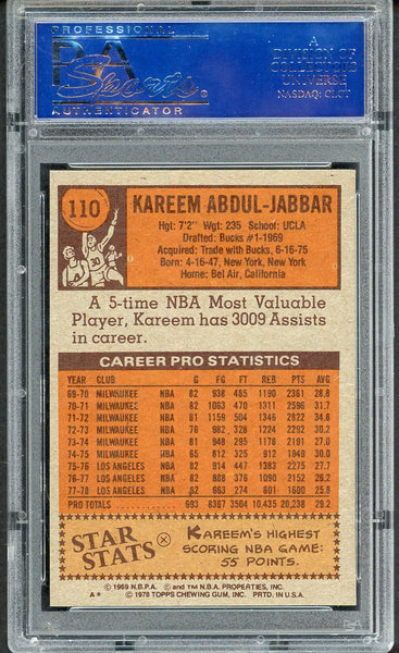 1978 Topps Basketball #110 Kareem Abdul Jabbar Lakers PSA 8 NM/MT 554594
