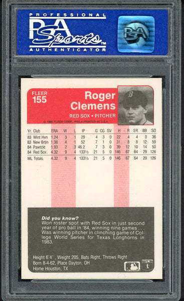 1985 Fleer #155 Roger Clemens Red Sox PSA 9 MINT 554598