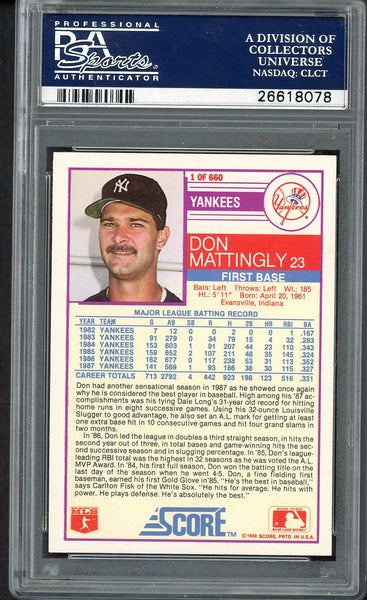 1988 Score #001 Don Mattingly Yankees PSA 10 GEM MINT 554601