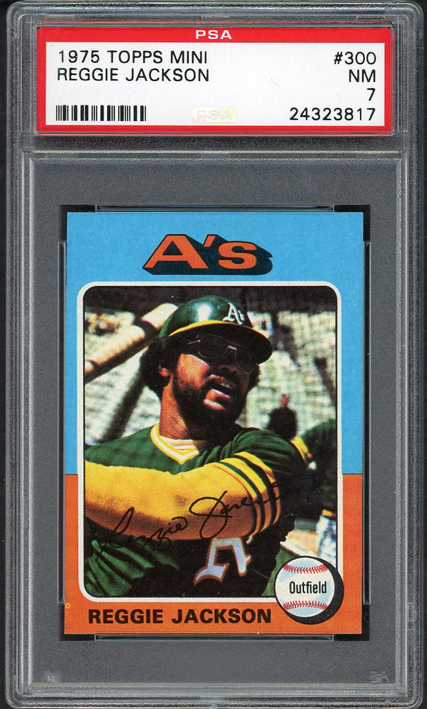 1975 Topps Mini Baseball #300 Reggie Jackson A's PSA 7 NM 554603