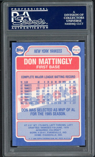 1988 Bazooka #011 Don Mattingly Yankees PSA 10 GEM MINT 554604