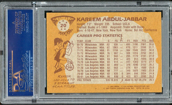 1981 Topps #020 Kareem Abdul Jabbar Lakers PSA 9 MINT 554606