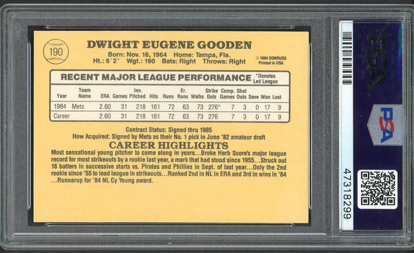 1985 Donruss #190 Dwight Gooden Mets PSA 9 MINT 554618
