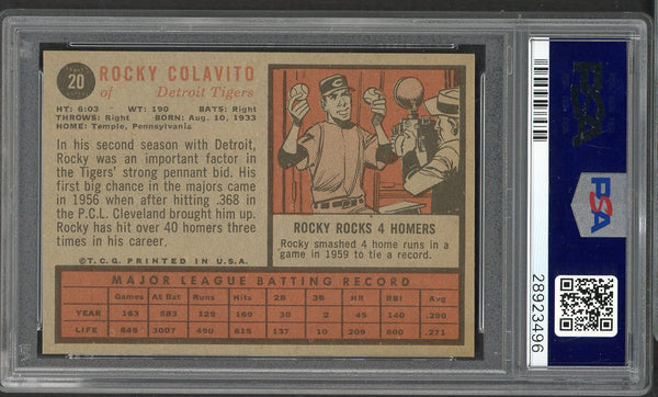 1962 Topps Baseball #020 Rocky Colavito Tigers PSA 7 NM 554628