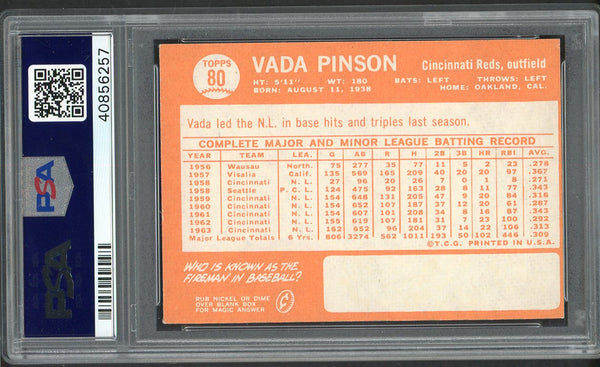 1964 Topps Baseball #080 Vada Pinson Reds PSA 7 NM 554630