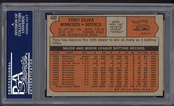1972 Topps Baseball #400 Tony Oliva Twins PSA 9 MINT 554633