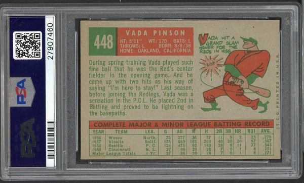 1959 Topps Baseball #448 Vada Pinson Reds PSA 8 NM/MT 554636