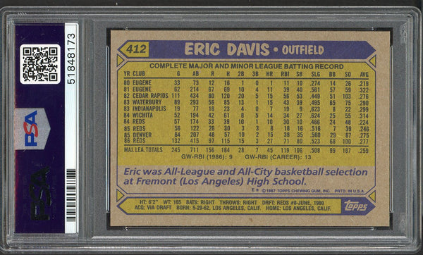 1987 Topps #412 Eric Davis Reds PSA 10 GEM MINT 554640