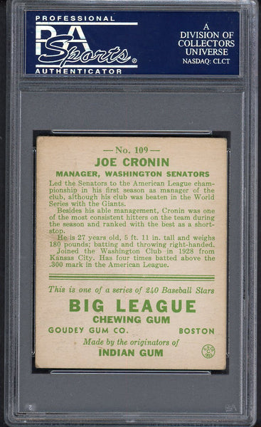 1933 Goudey #109 Joe Cronin Senators PSA 3.5 VG+ 554646