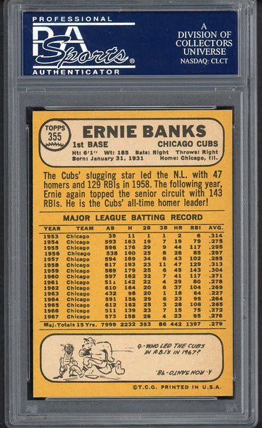 1968 Topps Baseball #355 Ernie Banks Cubs PSA 8 NM/MT 554650