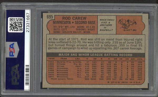 1972 Topps Baseball #695 Rod Carew Twins PSA 8 NM/MT 554653