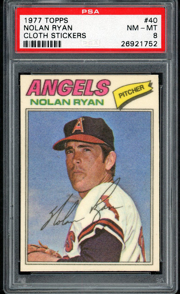 1977 Topps Baseball Cloth Stickers #040 Nolan Ryan Angels PSA 8 NM/MT 554666
