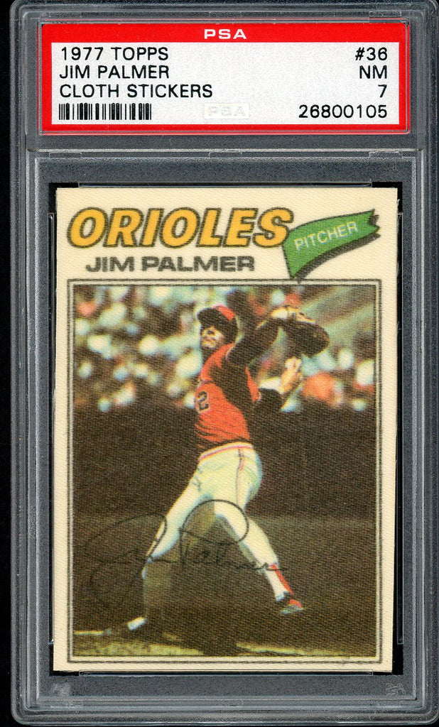 1977 Topps Baseball Cloth Stickers #036 Jim Palmer Orioles PSA 7 NM 554667