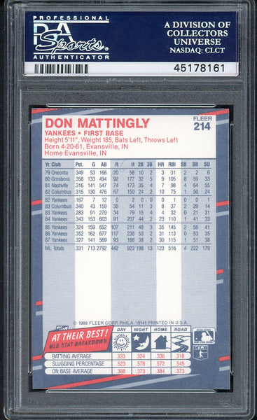 1988 Fleer Glossy #214 Don Mattingly Yankees PSA 10 GEM MINT 554677