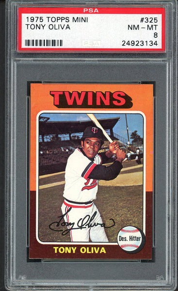 1975 Topps Mini Baseball #325 Tony Oliva Twins PSA 8 NM/MT 554686