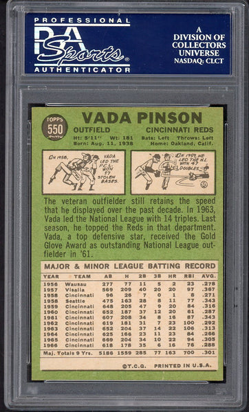 1967 Topps Baseball #550 Vada Pinson Reds PSA 7 NM 554687