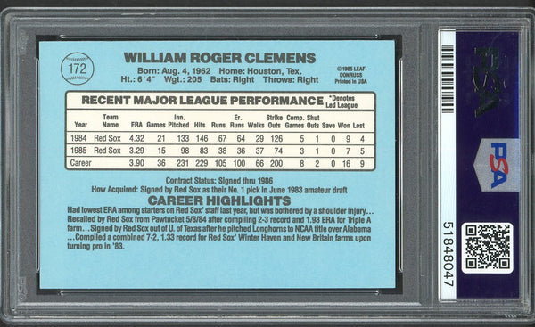 1986 Donruss #172 Roger Clemens Red Sox PSA 10 GEM MINT 554698