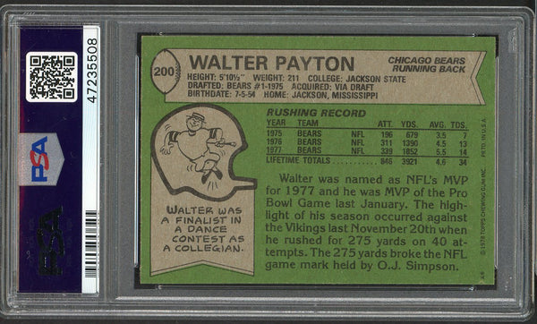 1978 Topps Football #200 Walter Payton Bears PSA 9 MINT 554716